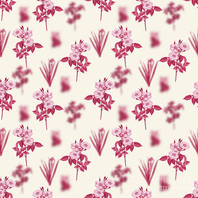 Roses Royalty-Free and Rights-Managed Images - Rose of Castile Botanical Seamless Pattern in Viva Magenta n.0841 by Holy Rock Design