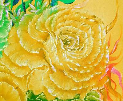 Roses Paintings - Rose romance passionate mustard orange by Angela Whitehouse