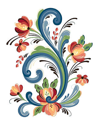 Recently Sold - Roses Royalty Free Images - Rosemaling Red and Blue Royalty-Free Image by Ubung Sartika