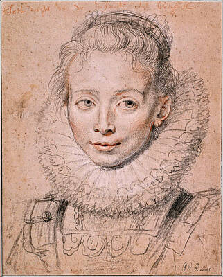 Black And White Line Drawings - Rubenss Daughter Clara Serena So Named Maid Of Honor Of Infanta Isabel A C 1623 Peter Paul Rubens by Artistic Rifki