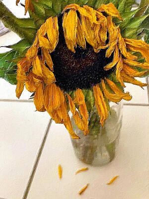 Sunflowers Paintings - Rubino Brand Sunflower Sad Droop Bouquet by Tony Rubino