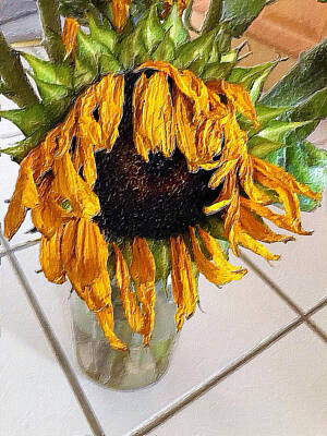 Sunflowers Paintings - Rubino Brand Sunflower Sad Droopy Bouquet by Tony Rubino