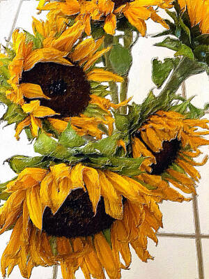Sunflowers Paintings - Rubino Brand Sunflower Sad Grouping Bouquet by Tony Rubino