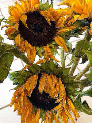 Sunflowers Paintings - Rubino Brand Sunflower Sad Groups Bouquet by Tony Rubino