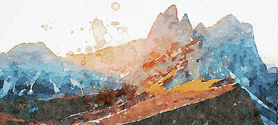 Abstract Landscape Royalty-Free and Rights-Managed Images - Rugged Mountain Scenery Abstract Watercolor by Shelli Fitzpatrick