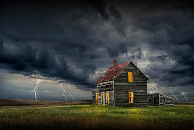 Randall Nyhof Royalty-Free and Rights-Managed Images - Rural Farm House on the Prarie in a Thunder Storm by Randall Nyhof