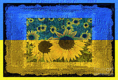 Sunflowers Digital Art - Rustic Abstract Ukraine Sunflower Flag by Lone Palm Studio