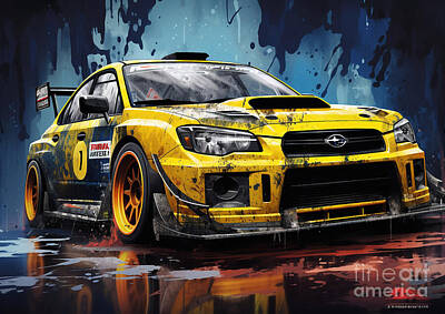 Paintings - Rustic Racer Subaru Impreza WRX STI JDM Car by Cortez Schinner