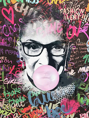 Landmarks Mixed Media - Ruth Bader Ginsburg bubble gum colorful by Mihaela Pater