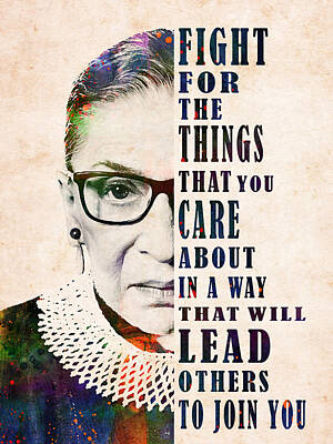 Portraits Digital Art - Ruth Bader Ginsburg portrait with quote by Mihaela Pater