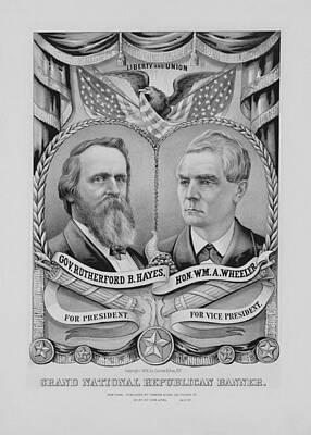 Politicians Drawings Rights Managed Images - Rutherford Hayes and William Wheeler - Grand National Republican Banner 1876 Royalty-Free Image by War Is Hell Store