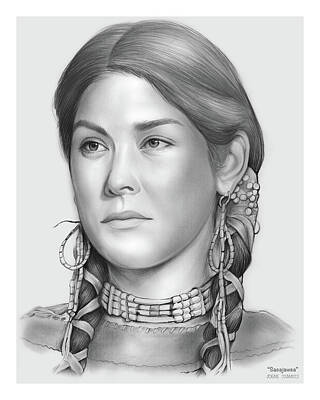 Politicians Royalty-Free and Rights-Managed Images - Sacajawea - pencil by Greg Joens