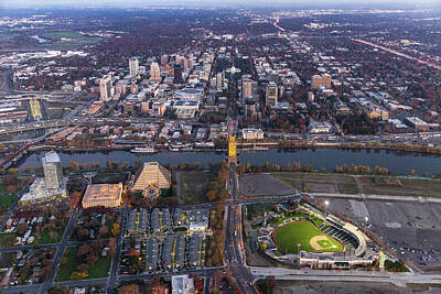 Baseball Royalty Free Images - Sacramento Aerial View at Dusk Royalty-Free Image by Todd Quam