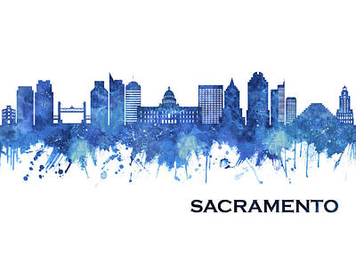 Christmas Ornaments - Sacramento California Skyline Blue by NextWay Art