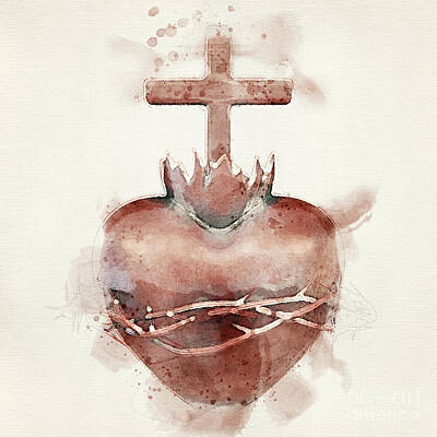 Stunning 1x - Sacred Heart Watercolor by Allan Swart