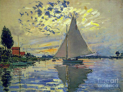 Staff Picks Judy Bernier Rights Managed Images - Sailboat at Le Petit-Gennevilliers - Monet Royalty-Free Image by Claude Monet