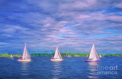 Travel Pics Painting Royalty Free Images - Sailboats On Ontario Lake art print Royalty-Free Image by H F