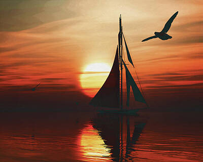 Donut Heaven - Sailing boat at sunset 1 by Jan Keteleer