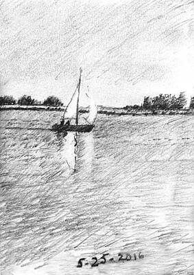 Impressionism Drawings - Sailing on the Potomac by David Zimmerman
