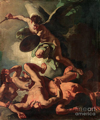 City Scenes Paintings - Saint Michael expelling the Rebel Angels by Sad Hill - Bizarre Los Angeles Archive