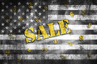Road Trip Royalty Free Images - Sale banner illustration on black and white USA vintage flag Royalty-Free Image by Brch Photography
