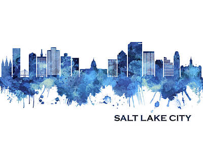 Popular Rustic Neutral Tones - Salt Lake City Utah Skyline Blue by NextWay Art