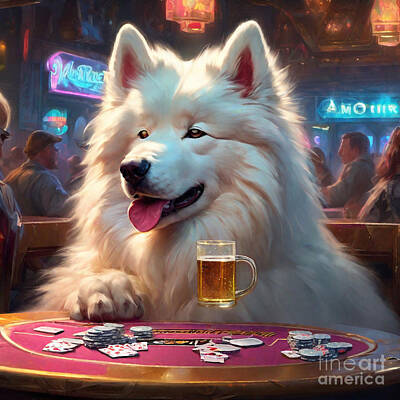Beer Paintings - Samoyed Samoyeds Snowy Soiree Arctic Ales and Affection  by Adrien Efren