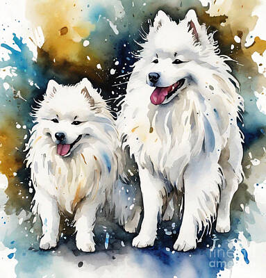 Abstract Shapes Janice Austin Royalty Free Images - Samoyeds White Fluffy Dogs Domestic Dogs Royalty-Free Image by Rhys Jacobson