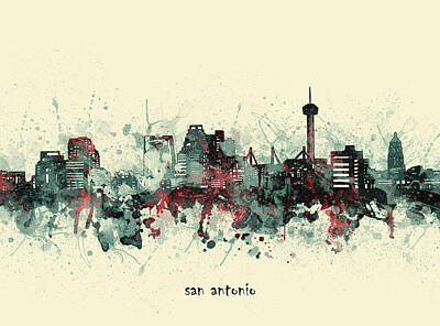 Abstract Skyline Royalty Free Images - San Antonio Skyline Artistic V3 Royalty-Free Image by Bekim M