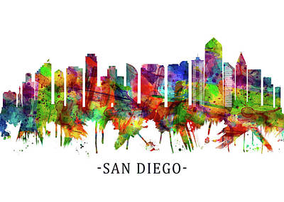 City Scenes Royalty-Free and Rights-Managed Images - San Diego California Skyline by NextWay Art