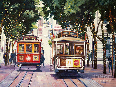 Bear Paintings - San Francisco Cable Cars by John Clark