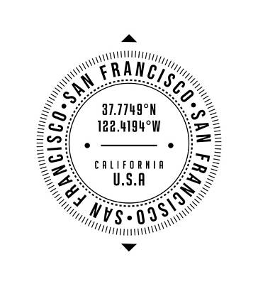Digital Art - San Francisco, California, USA - 1 - City Coordinates Typography Print - Classic, Minimal by Studio Grafiikka