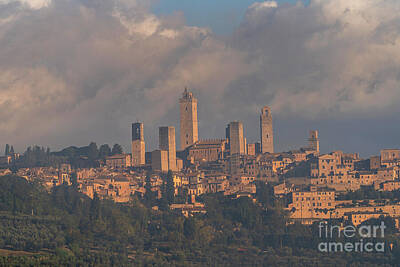Skylines Photos - San Gimignano - Italian Hill Town in Tuscany with Layer of Hazy Smog 3 by Jenny Rainbow