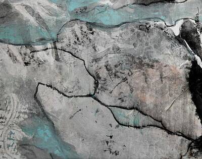 Abstract Paintings - sand cave VIII - modern fresh abstract in soft gray, seafoam, turquoise, peach,white and black by Abstract Fabulous By Mary Elizabeth Marvin