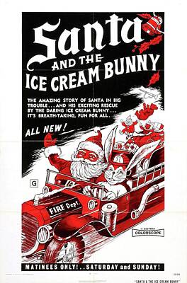 Actors Mixed Media - Santa And Ice Cream Bunny by Movie Posters