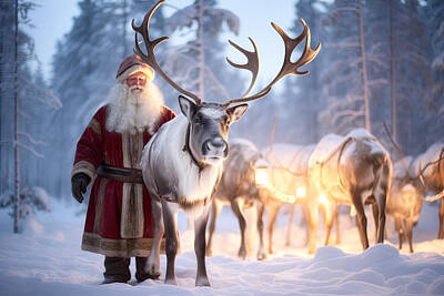 Abstract Landscape Digital Art Rights Managed Images - Santa Claus and his Reindeer 2 Royalty-Free Image by Wes and Dotty Weber