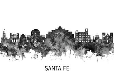 City Scenes Mixed Media - Santa Fe New Mexico Skyline BW by NextWay Art