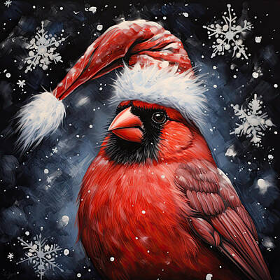 Birds Paintings - Santas Cardinal Delivery by Lourry Legarde