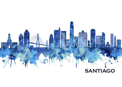 Cities Mixed Media - Santiago Chile Skyline Blue by NextWay Art