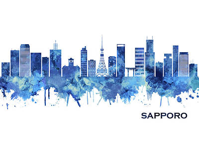 Yukon Wildflowers - Sapporo Japan Skyline Blue by NextWay Art