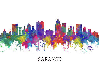 City Scenes Mixed Media - Saransk Russia Skyline by NextWay Art