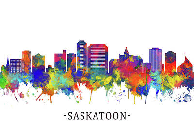Abstract Skyline Mixed Media - Saskatoon Canada Skyline by NextWay Art