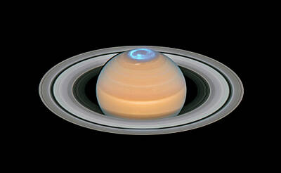 Science Fiction Royalty-Free and Rights-Managed Images - Saturn and its northern auroras by Mango Art