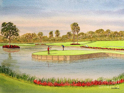 Sports Royalty-Free and Rights-Managed Images - Sawgrass Golf Course 17th Green Putting Out by Bill Holkham