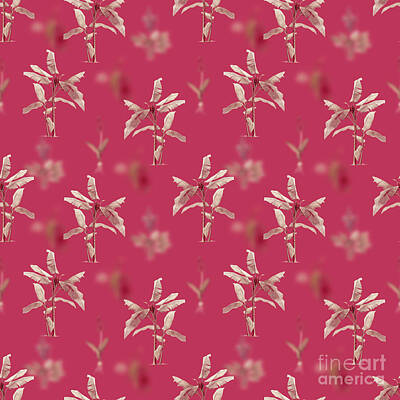 Roses Royalty-Free and Rights-Managed Images - Scarlet Banana Botanical Seamless Pattern in Viva Magenta n.0866 by Holy Rock Design