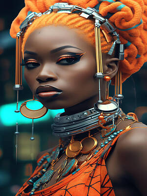 Science Fiction Royalty-Free and Rights-Managed Images - Sci Fi Red Dreads - African Beauty by Sykart Designs