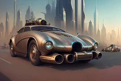 Science Fiction Royalty-Free and Rights-Managed Images - Sci Fi Steam Punk Car by Ananta Govinda