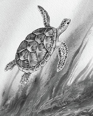 Reptiles Royalty-Free and Rights-Managed Images - Sea Turtle Gray Watercolor Ocean Creature VII by Irina Sztukowski