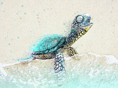 Reptiles Digital Art - Sea Turtle on Beach by Pamela Williams