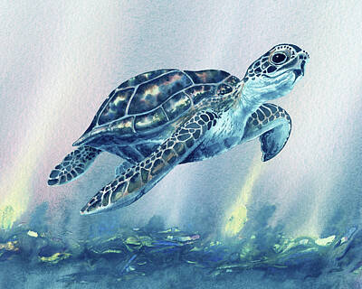 Reptiles Royalty-Free and Rights-Managed Images - Sea Turtle  by Irina Sztukowski